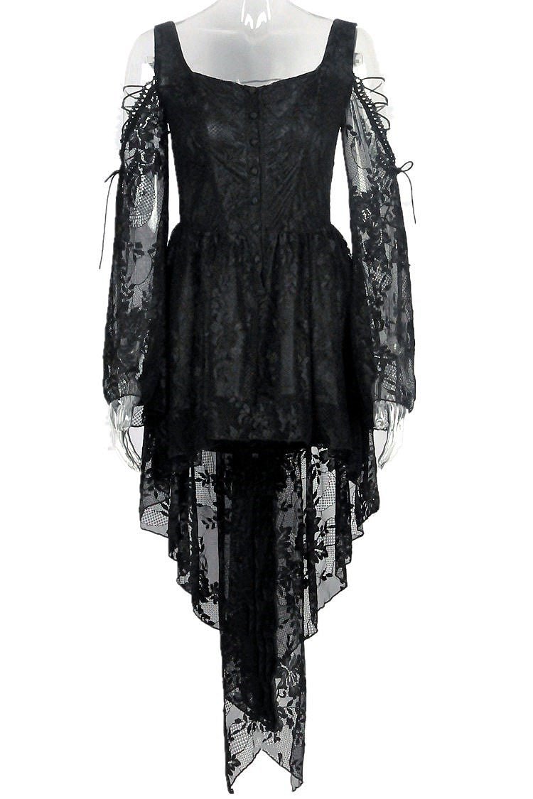 Vestido Gótico de Encaje Asimétrico con Espalda Corsé - Crazyinlove