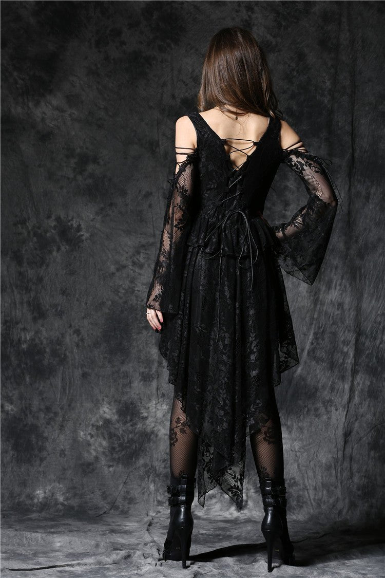 Vestido Gótico de Encaje Asimétrico con Espalda Corsé - Crazyinlove