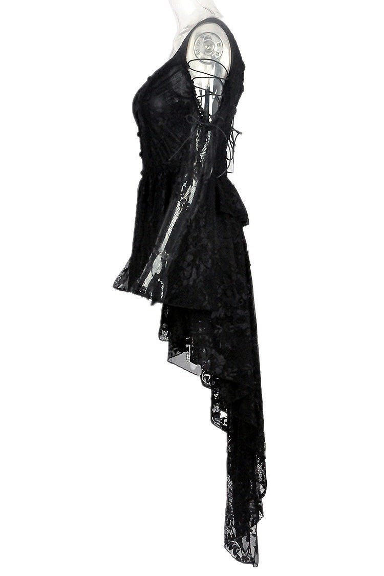Vestido Gótico de Encaje Asimétrico con Espalda Corsé - Crazyinlove