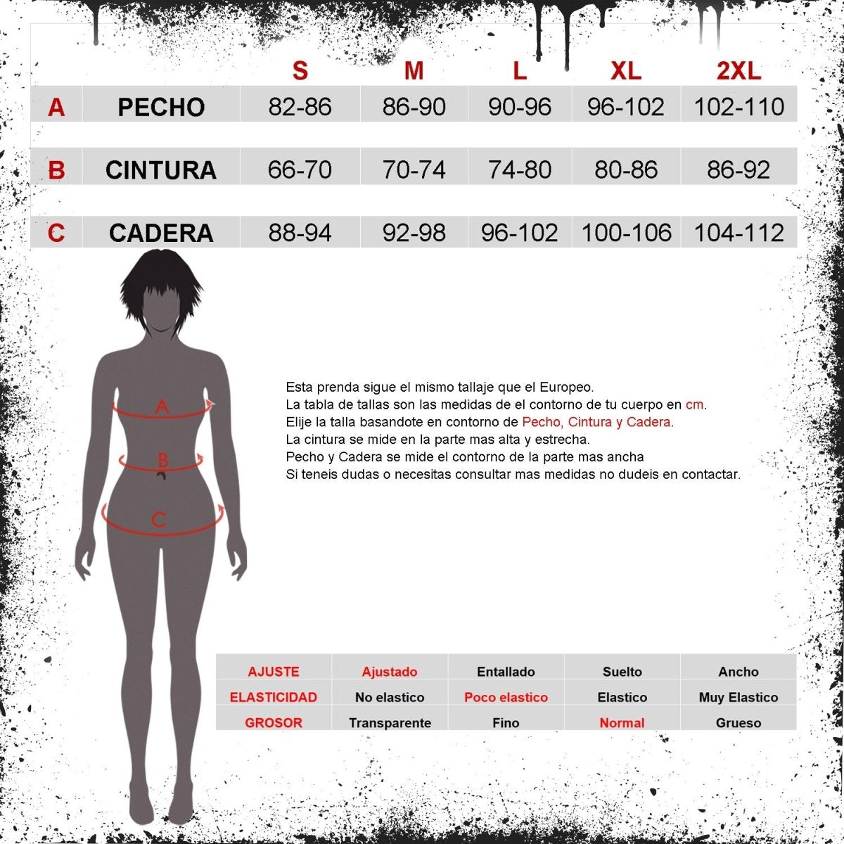 Tabla de medidas del vestido en español