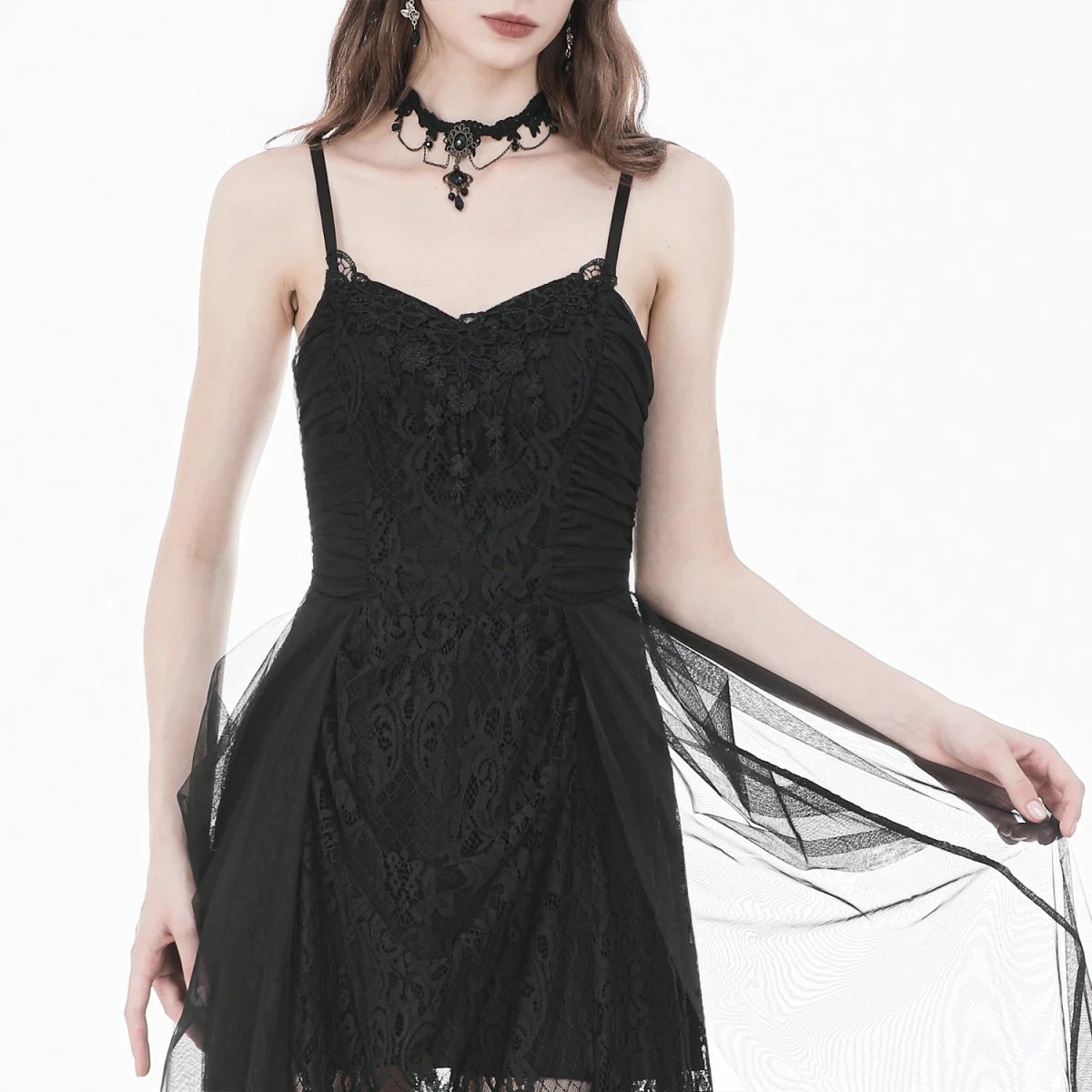 Vestido Gótico Largo de Encaje Barroco y Tul - Crazyinlove