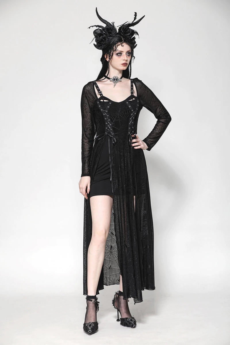 Vestido Gótico Largo Telaraña con Hebillas y Corsé - Crazyinlove