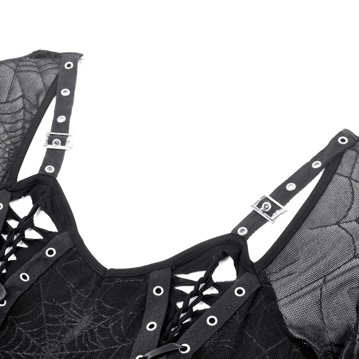 Vestido Gótico Largo Telaraña con Hebillas y Corsé - Crazyinlove