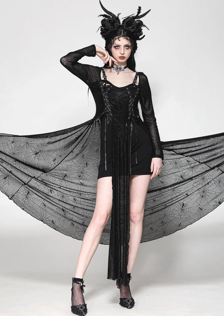Vestido Gótico Largo Telaraña con Hebillas y Corsé - Crazyinlove