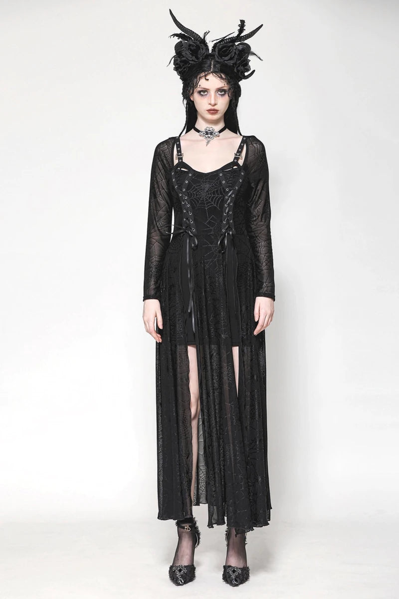 Vestido Gótico Largo Telaraña con Hebillas y Corsé - Crazyinlove