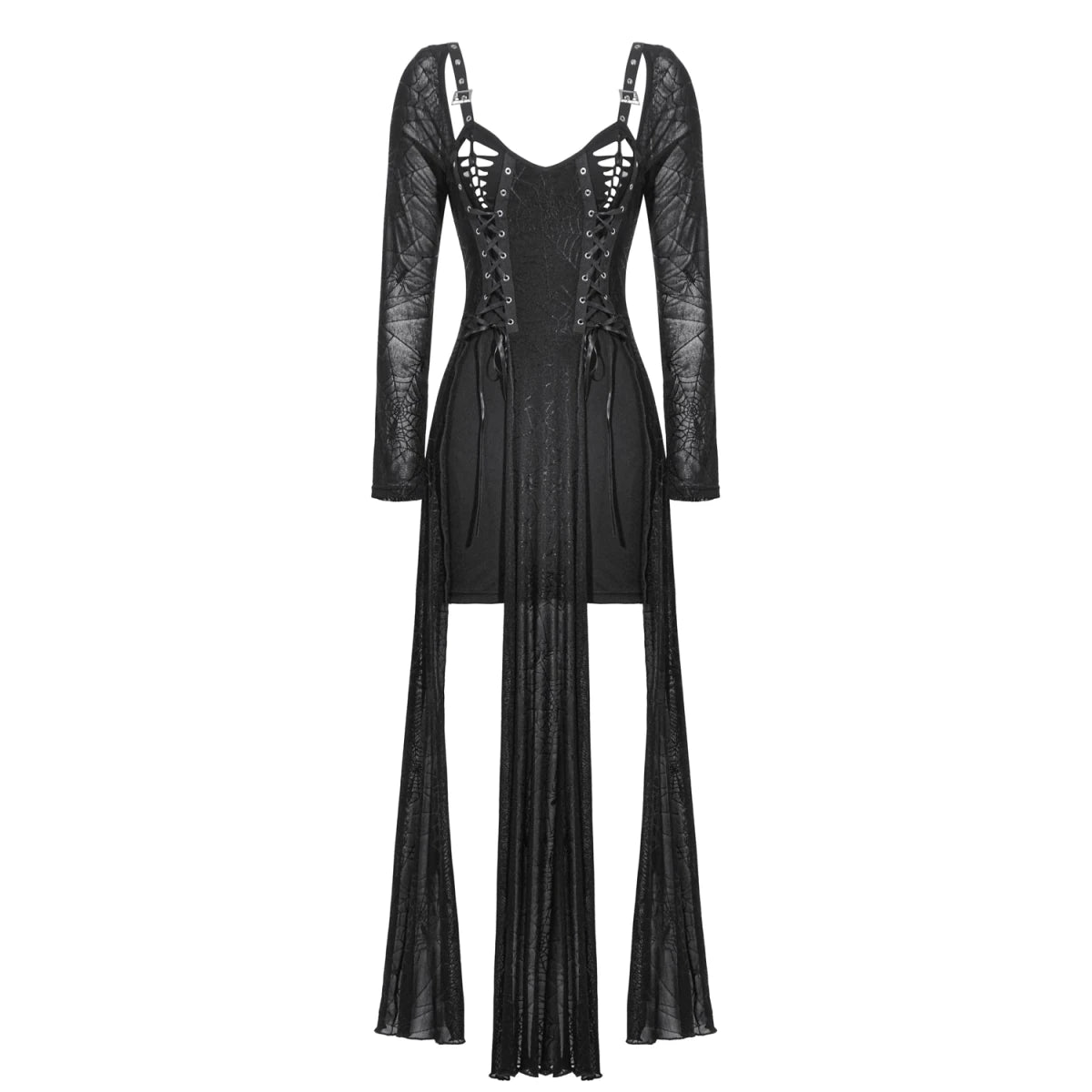 Vestido Gótico Largo Telaraña con Hebillas y Corsé - Crazyinlove