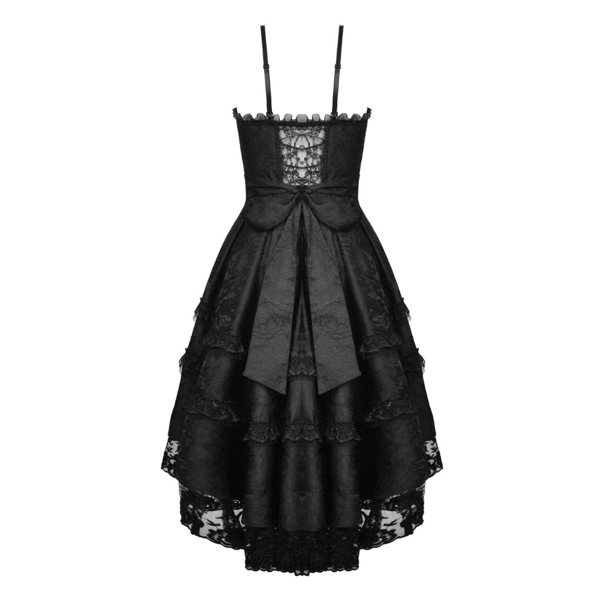 Vestido Gótico Negro de Encaje y Brocado con Lazo - Crazyinlove
