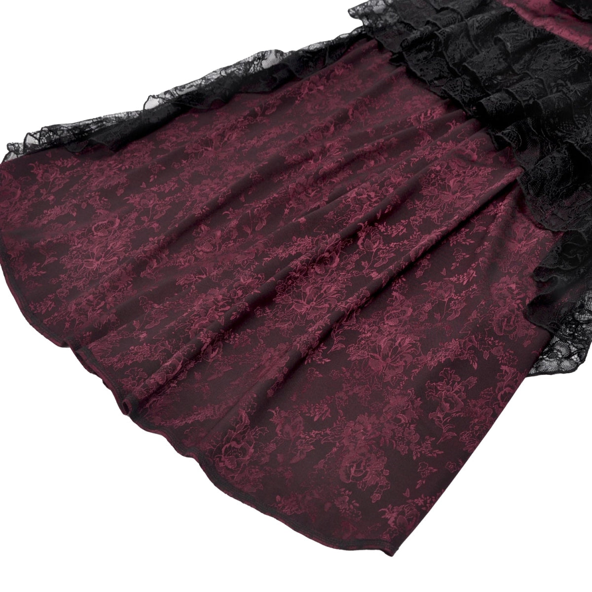 Vestido Largo Burdeos Gótico | Volantes Asimétricos - Crazyinlove