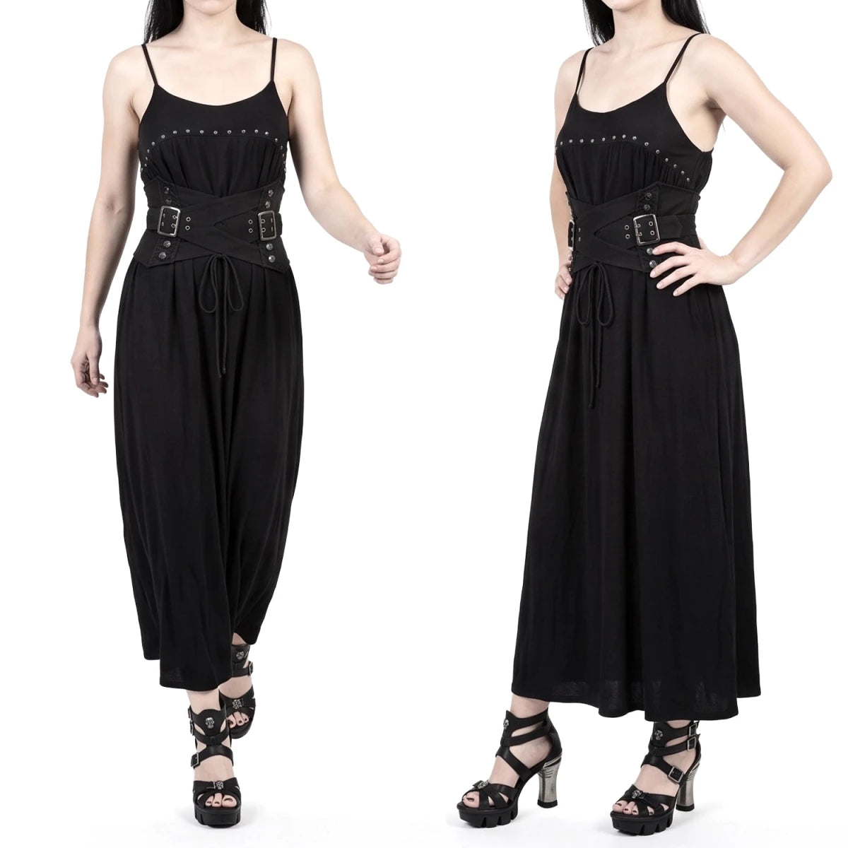 Vestido Largo con Tachuelas y Tirantes Finos - Crazyinlove