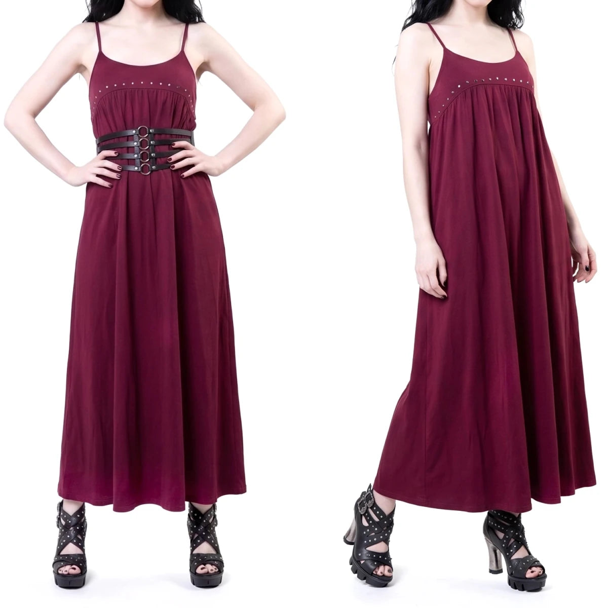 Vestido Largo con Tachuelas y Tirantes Finos - Crazyinlove