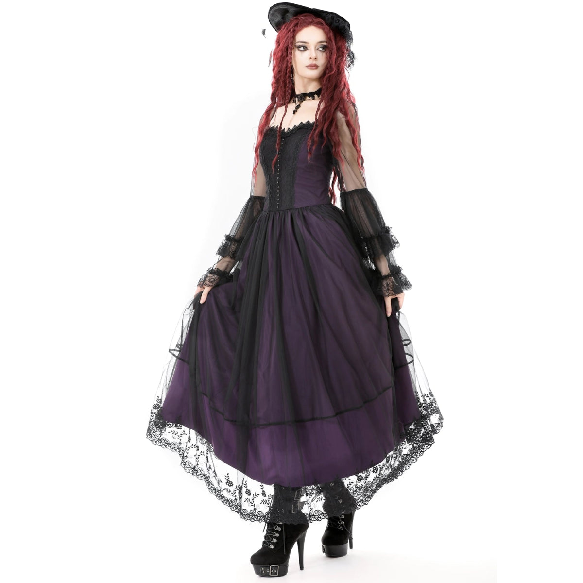 Vestido Largo Gótico Morado | Mangas de Campana - Crazyinlove