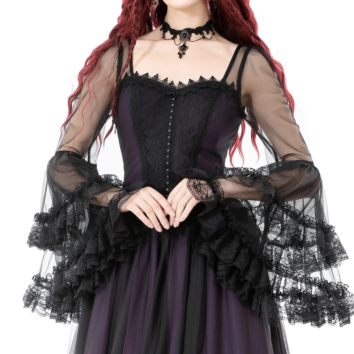 Vestido Largo Gótico Morado | Mangas de Campana - Crazyinlove