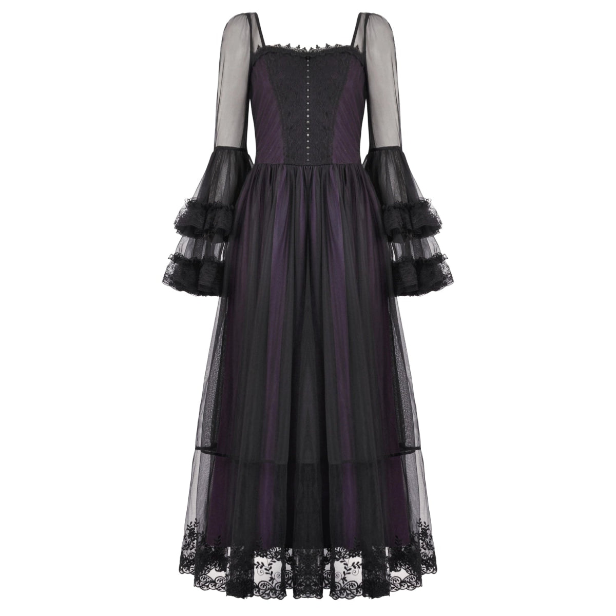 Vestido Largo Gótico Morado | Mangas de Campana - Crazyinlove