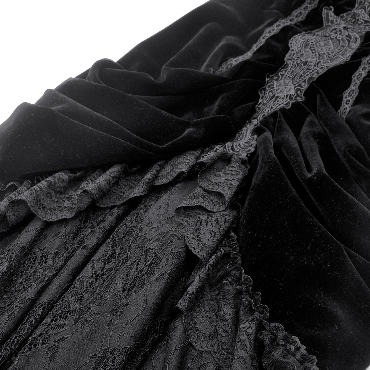 Vestido Largo Gótico Negro Terciopelo y Encaje - Crazyinlove