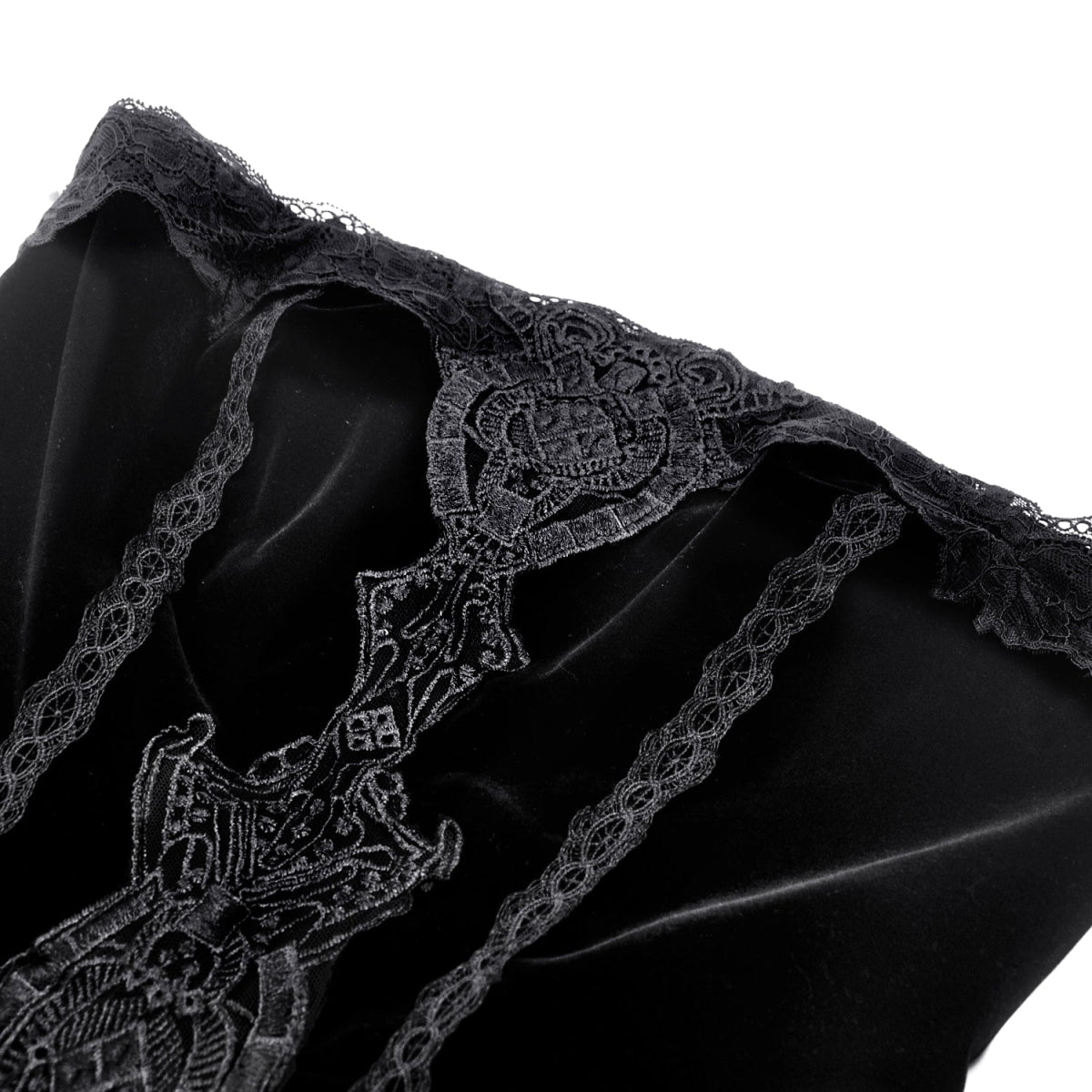 Vestido Largo Gótico Negro Terciopelo y Encaje - Crazyinlove