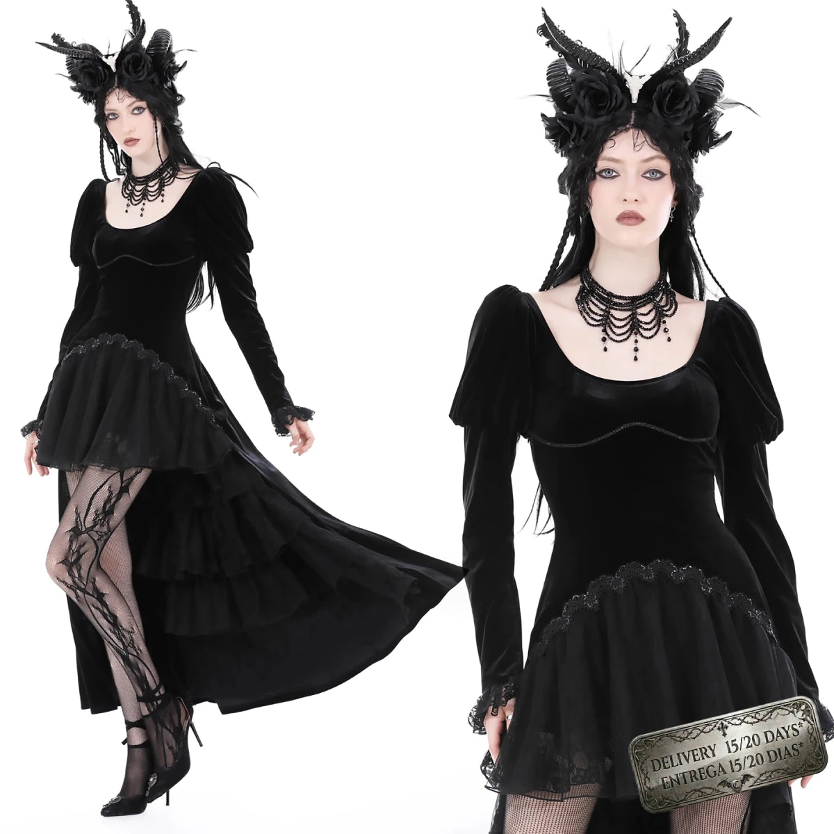 Vestido Largo/corto Terciopelo Negro - Crazyinlove
