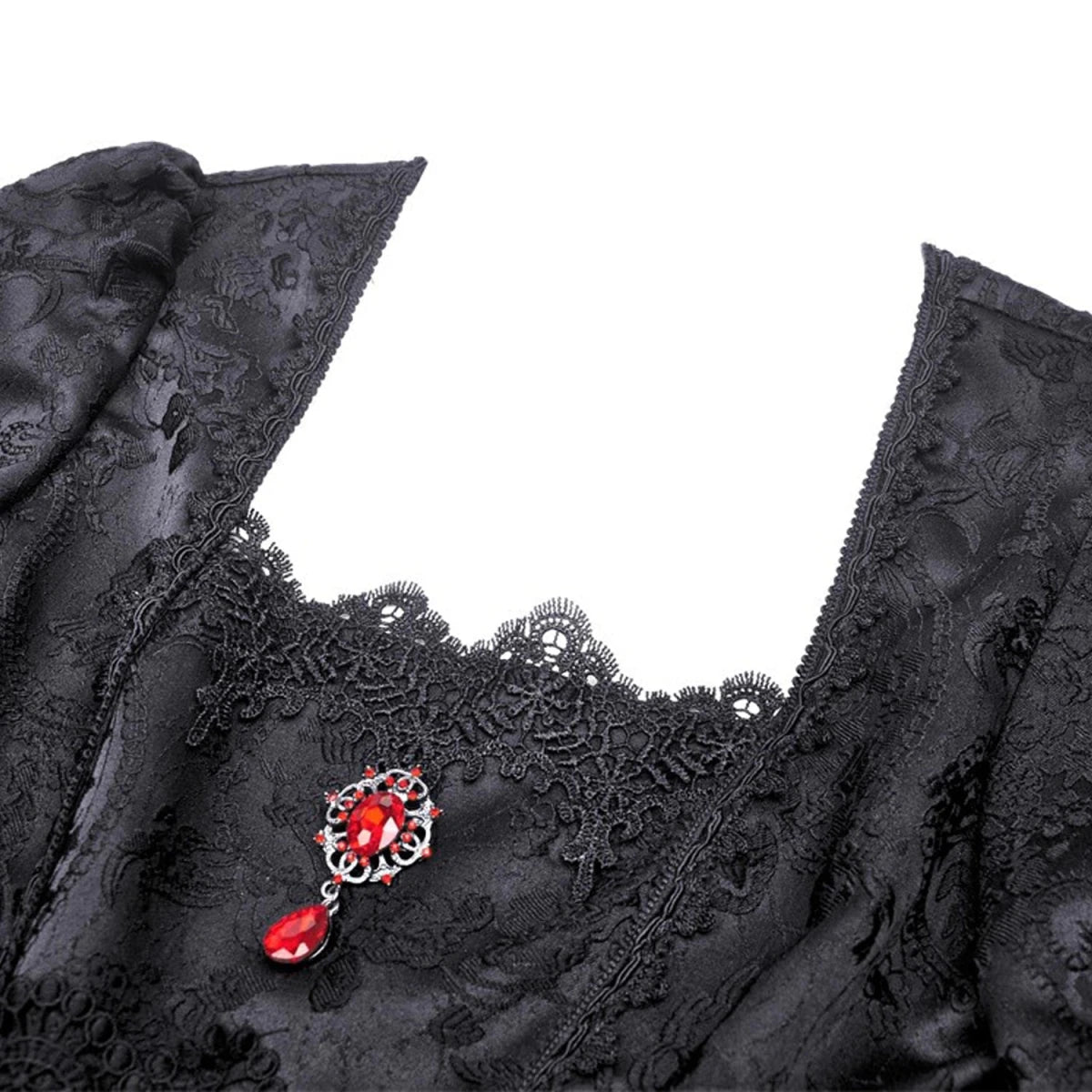 Vestido Medieval Largo de Brocado y Gema Roja - Crazyinlove