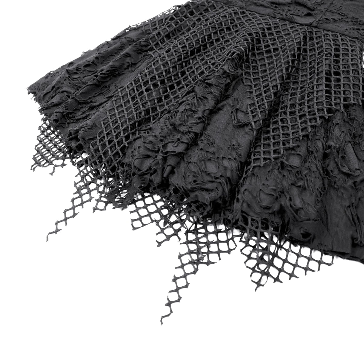 Vestido Mini Punk Negro con Efecto Rasgado, Rejilla y Cadenas - Crazyinlove