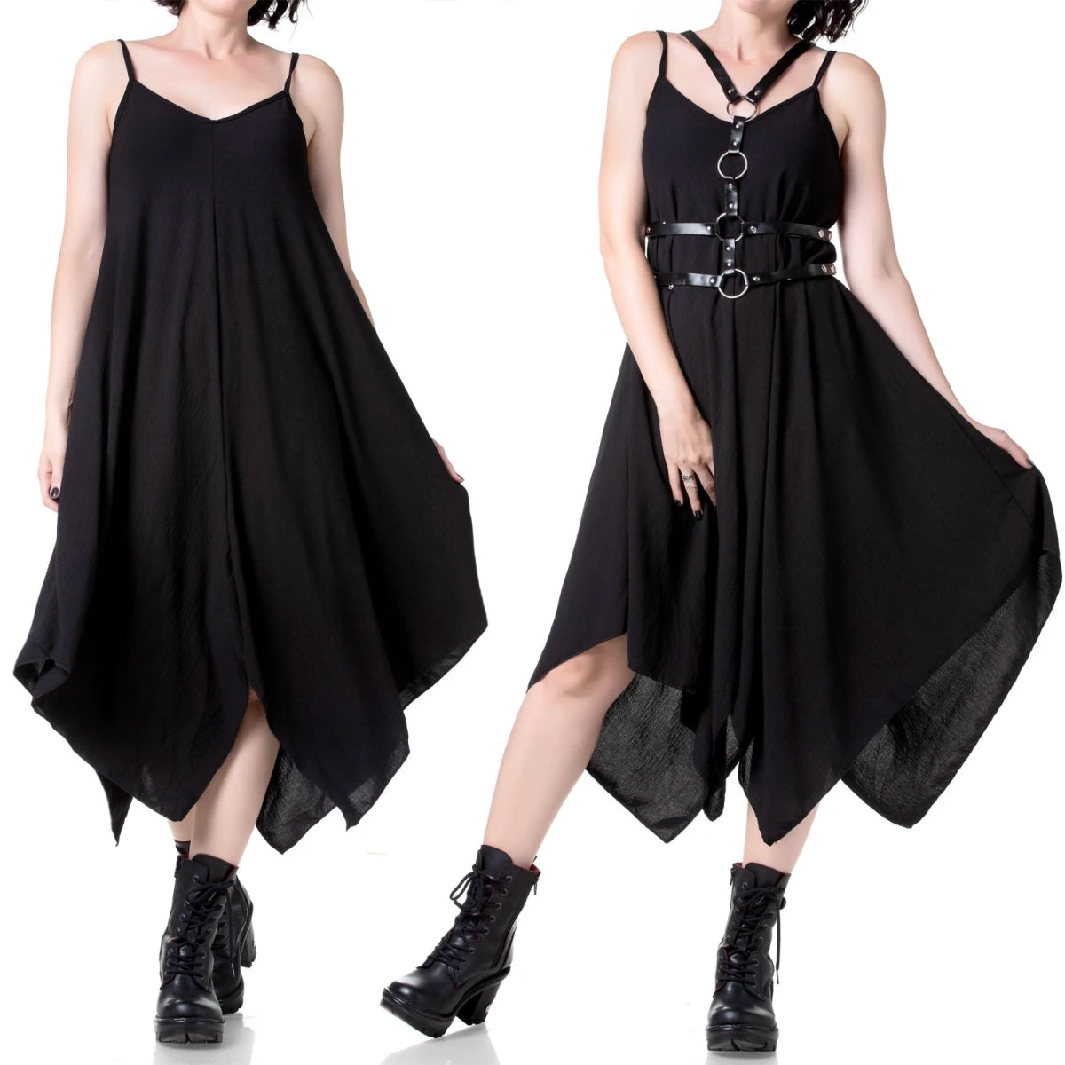 Vestido Negro Asimétrico de Tirantes Finos - Crazyinlove