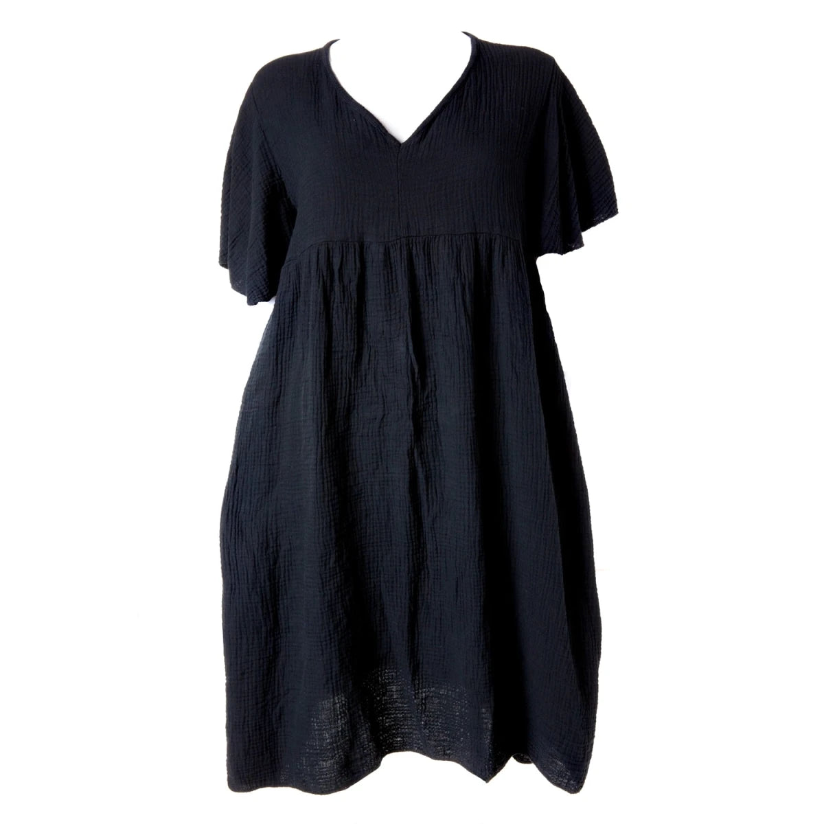 Vestido Negro de Algodón con Mangas Aladas - Crazyinlove
