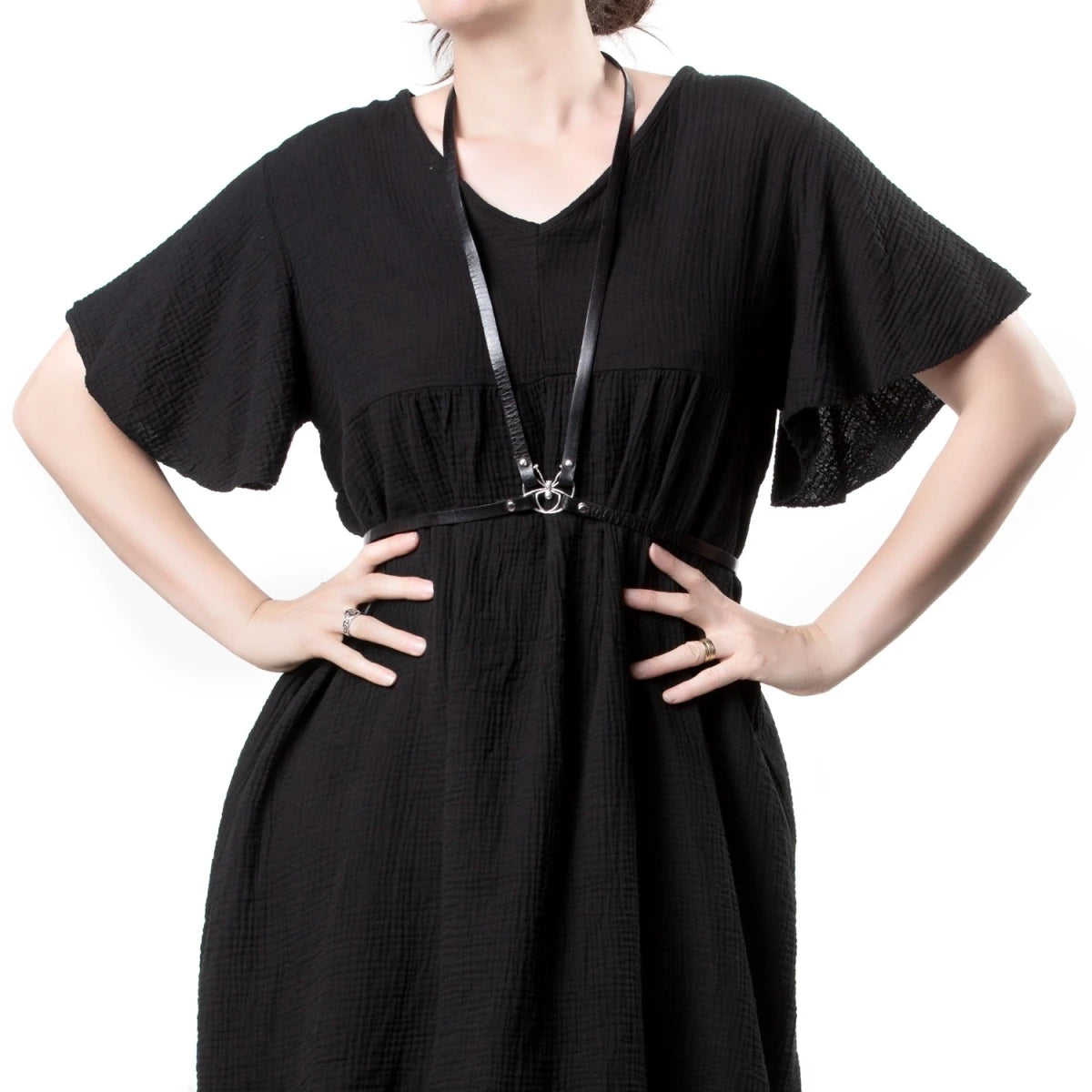 Vestido Negro de Algodón con Mangas Aladas - Crazyinlove