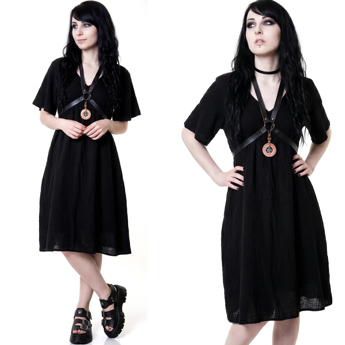 Vestido Negro de Algodón con Mangas Aladas - Crazyinlove