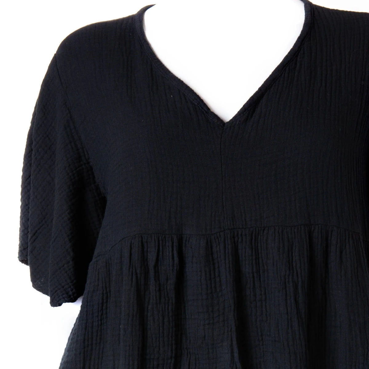 Vestido Negro de Algodón con Mangas Aladas - Crazyinlove