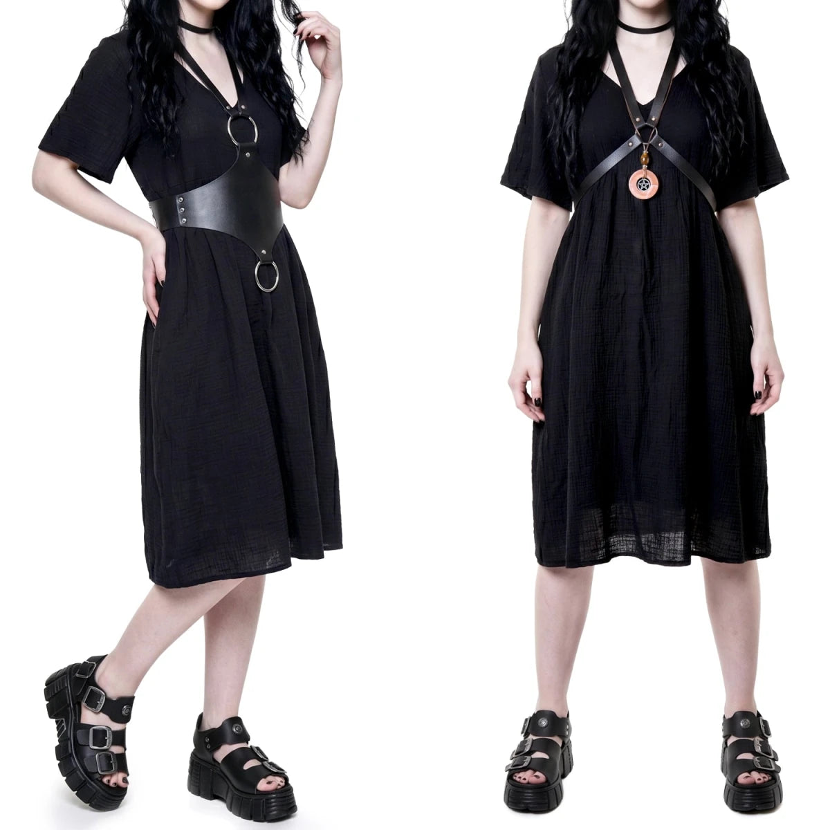 Vestido Negro de Algodón con Mangas Aladas - Crazyinlove