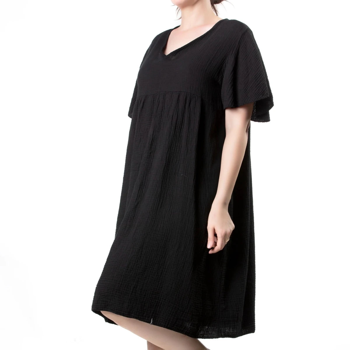 Vestido Negro de Algodón con Mangas Aladas - Crazyinlove