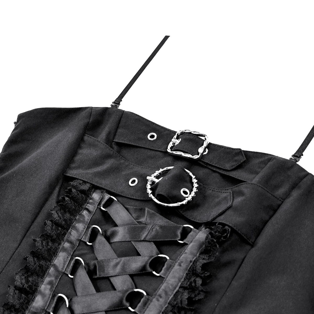 Vestido Negro Mini Punk con Panel de Cordones Estilo Corsé - Crazyinlove