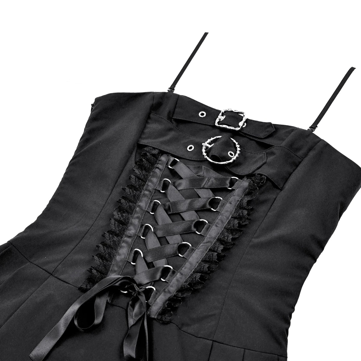 Vestido Negro Mini Punk con Panel de Cordones Estilo Corsé - Crazyinlove