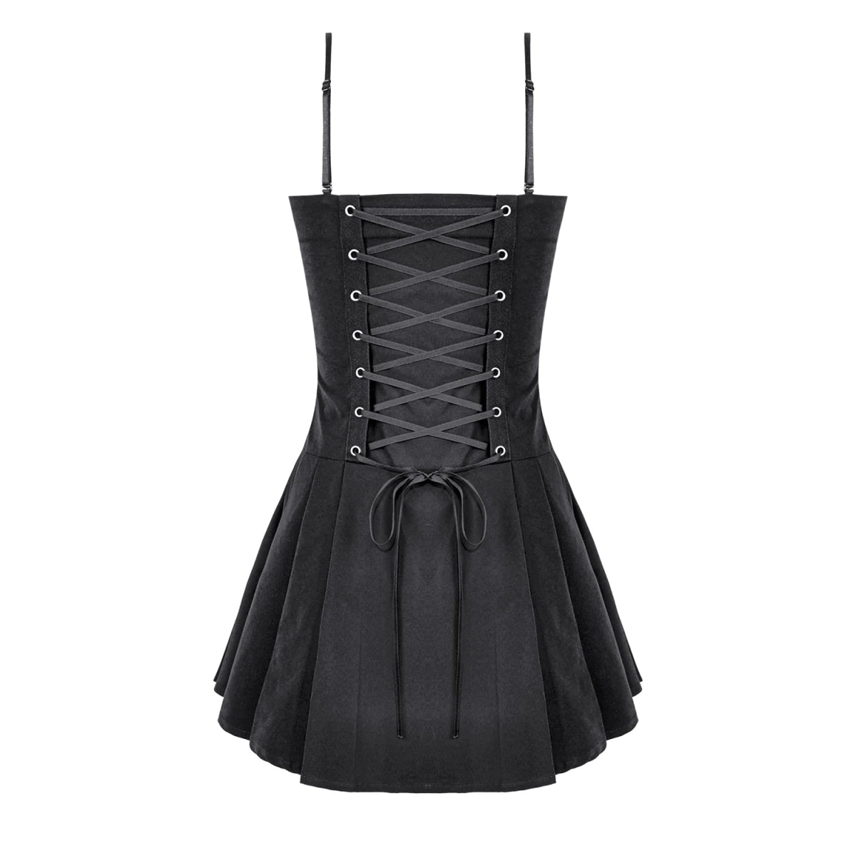 Vestido Negro Mini Punk con Panel de Cordones Estilo Corsé - Crazyinlove