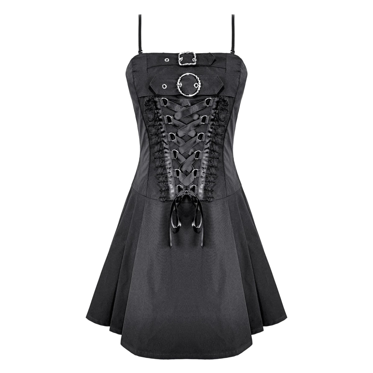Vestido Negro Mini Punk con Panel de Cordones Estilo Corsé - Crazyinlove