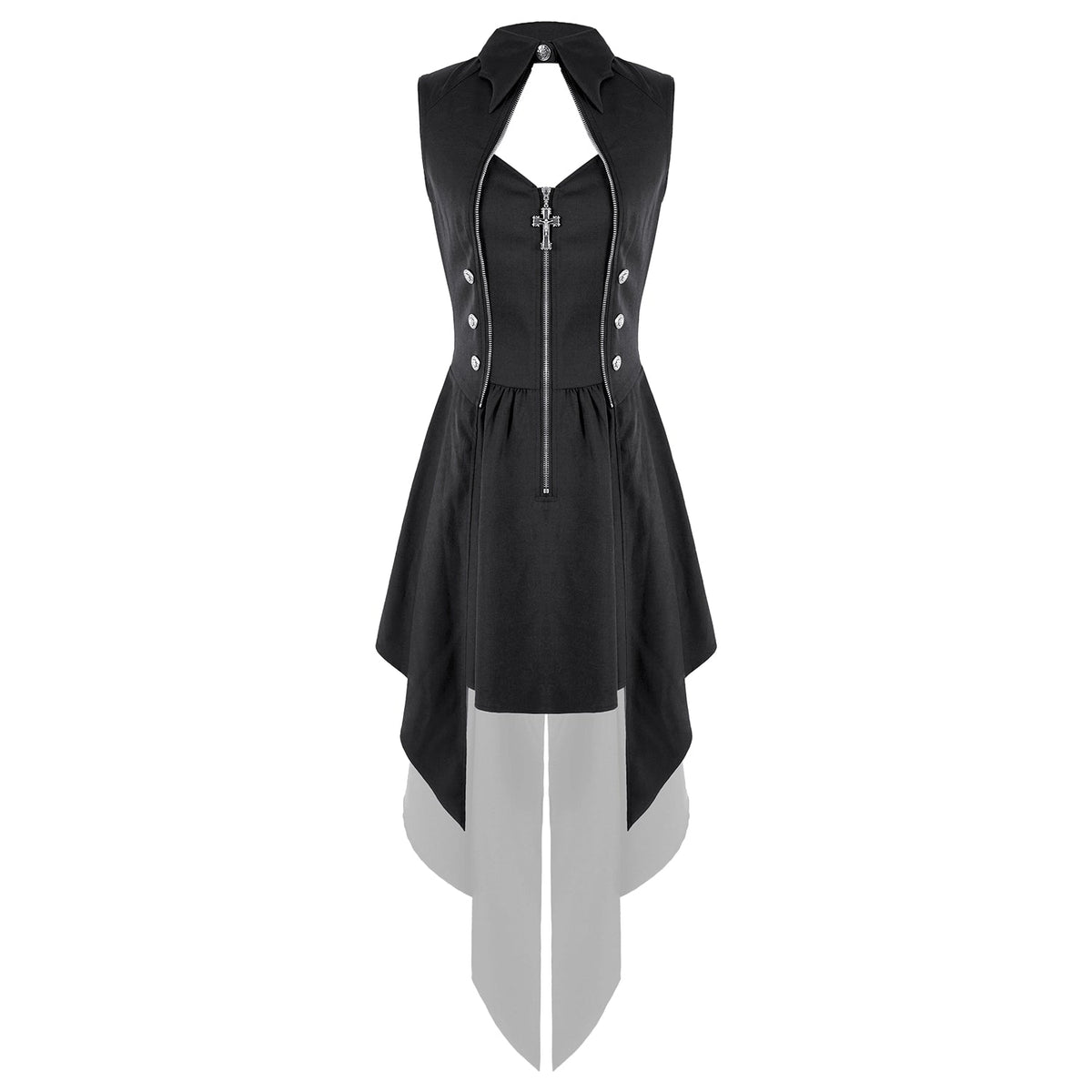 Vestido Punk Halter con Cola y Cremallera DW1208, parte delantera sobre fondo blanco