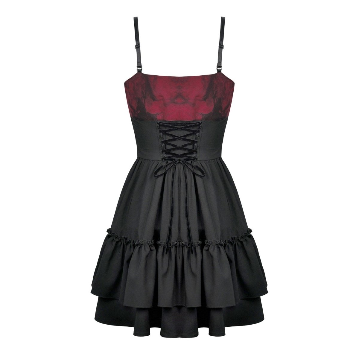 Vestido rojo y negro con lazo y cruz - vista trasera