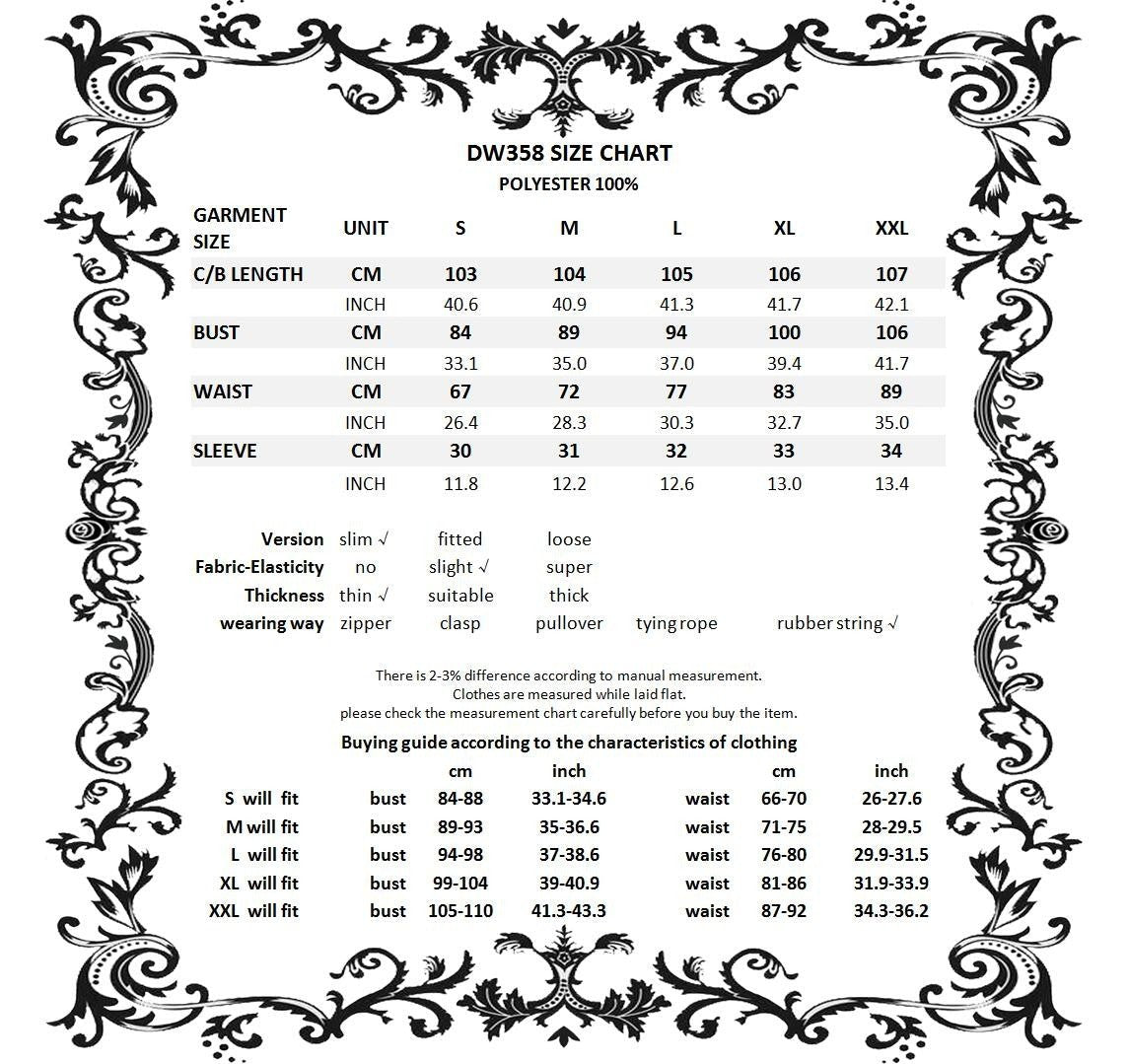 Tabla de medidas del vestido steampunk DW358