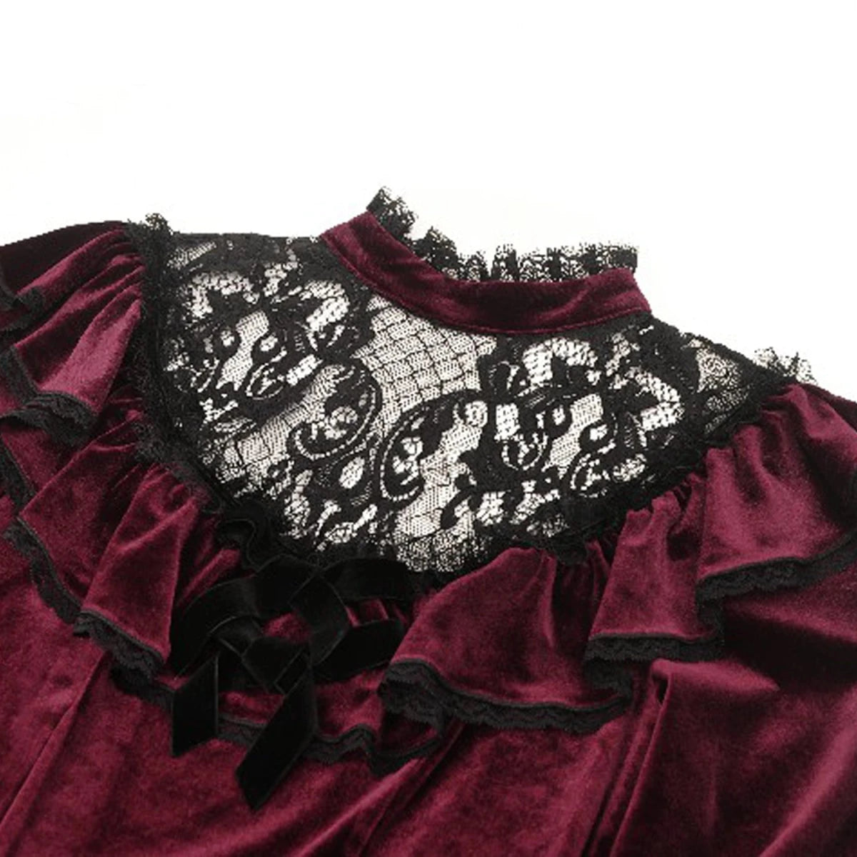 Vestido Terciopelo Burdeos con Capelina Encaje - Crazyinlove