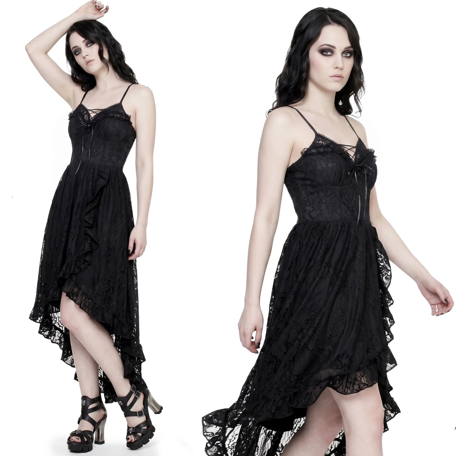 Vestido Asimétrico de Encaje con Escote Halter