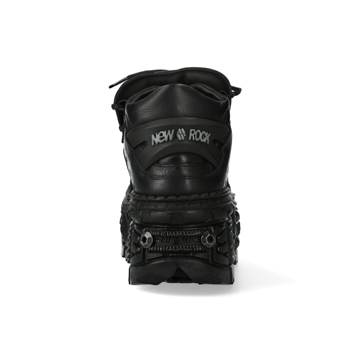 Trasera del zapato New Rock M-WALL106-S25 con logo NEW ROCK en relieve y talón atornillado
